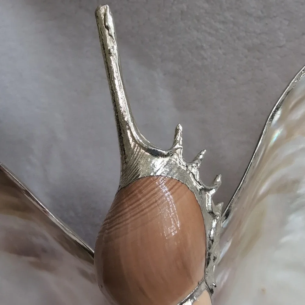 Large Vintage Mother of Pearl Clam Shell Trinket Dish Feet Manila Nautical Decor